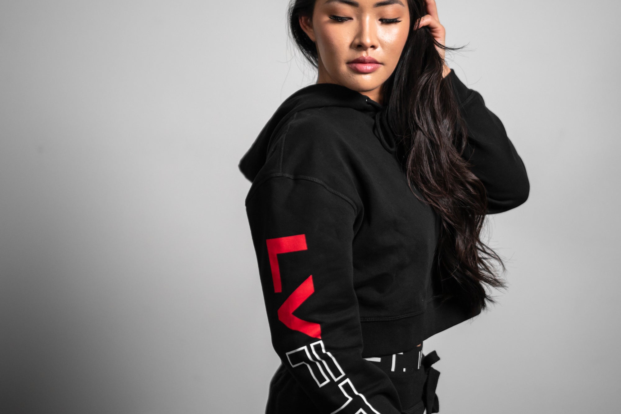 Racer Crop Hoodie - Black/Red