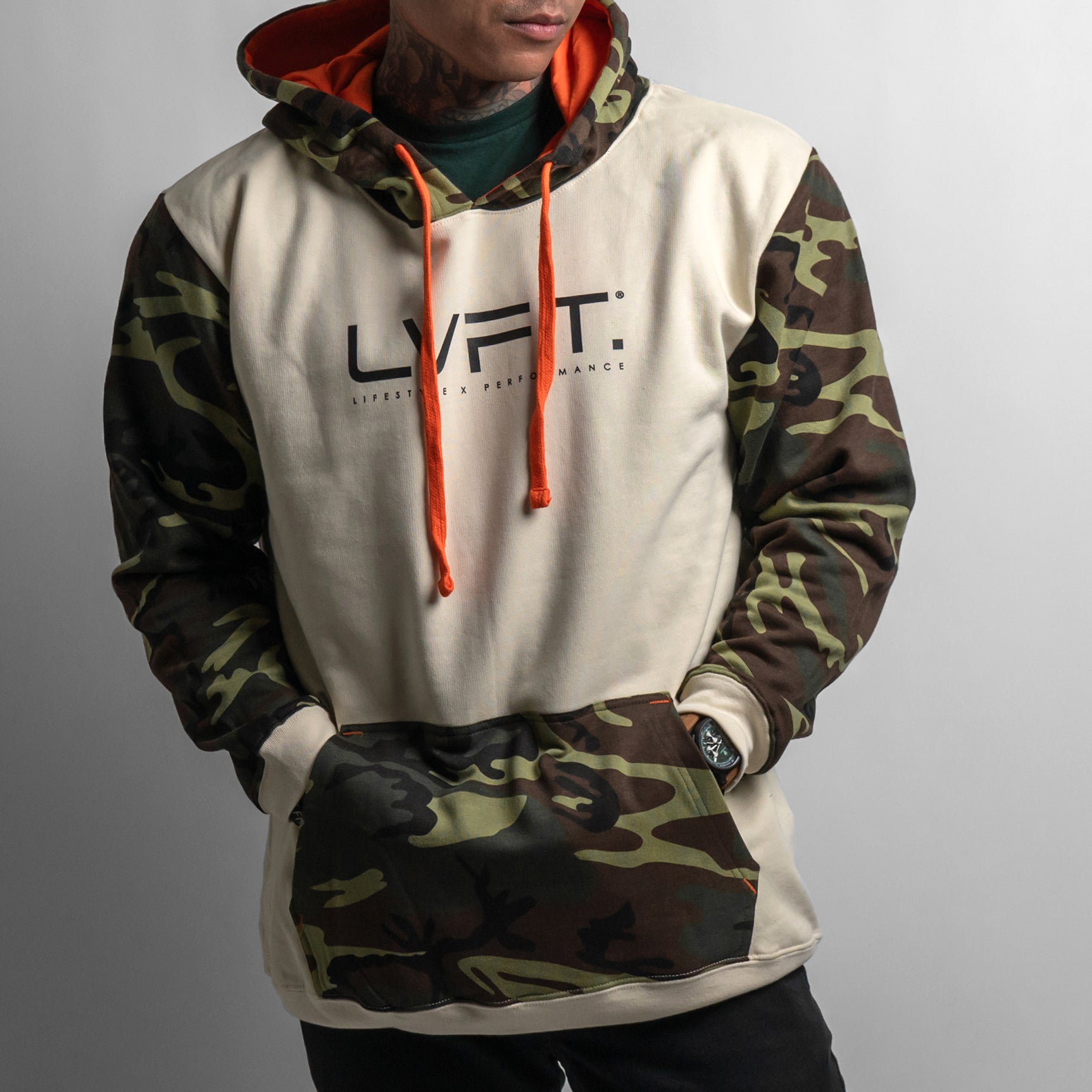 Lifestyle Hoodie - Green Camo / Beige /Orange