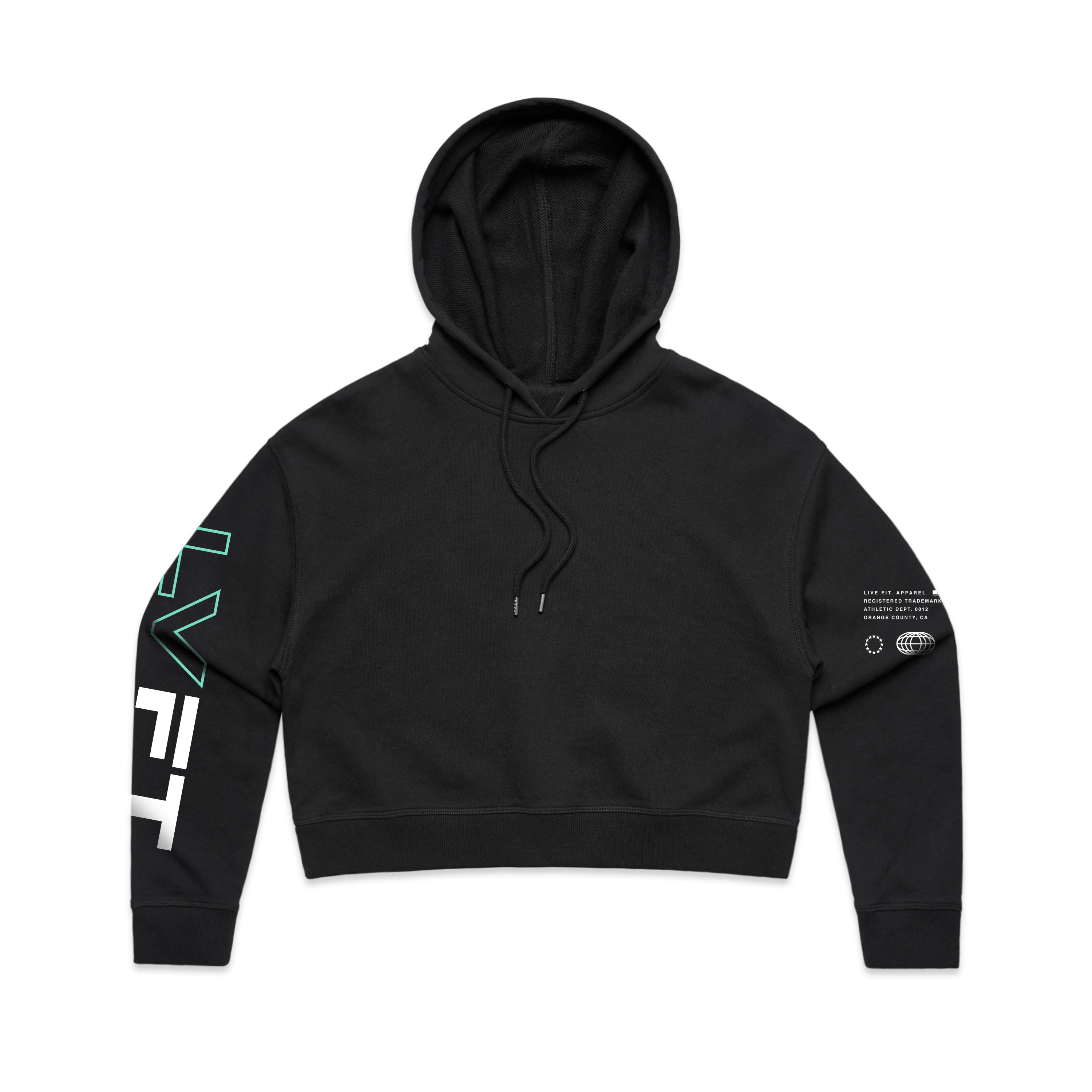 Racer Crop Hoodie - Black/Mint