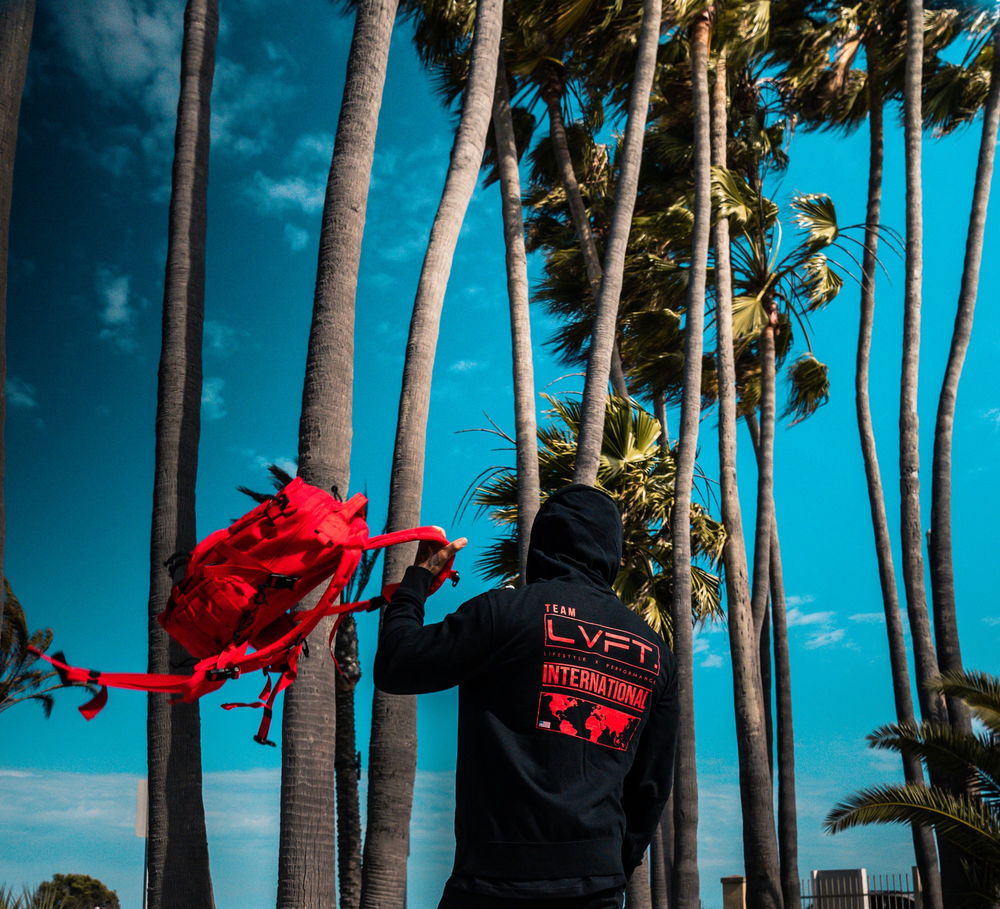 International Zip Up Hoodie - Black / Red