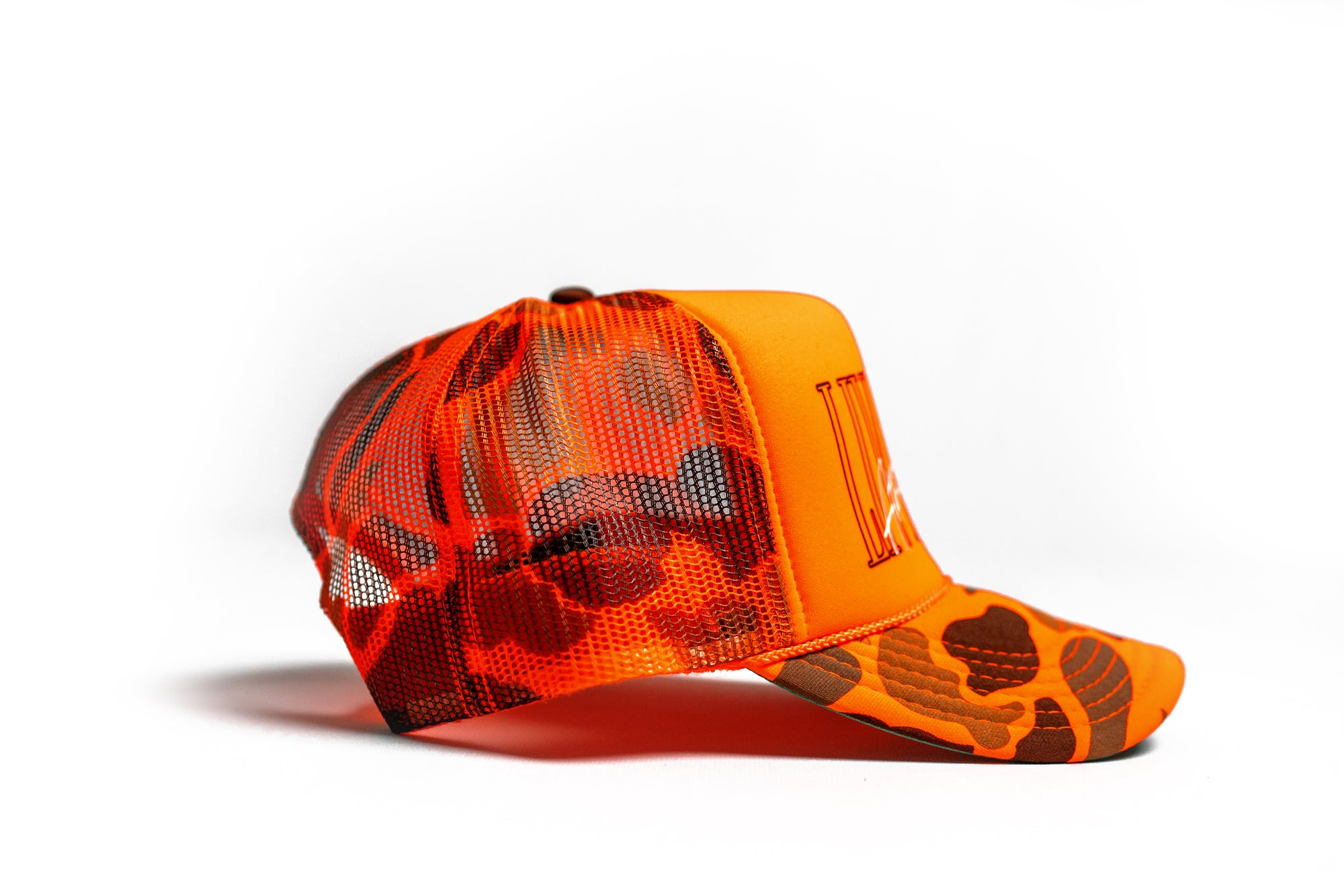 5 Panel Foam Trucker Hat  - Orange Neon Camo