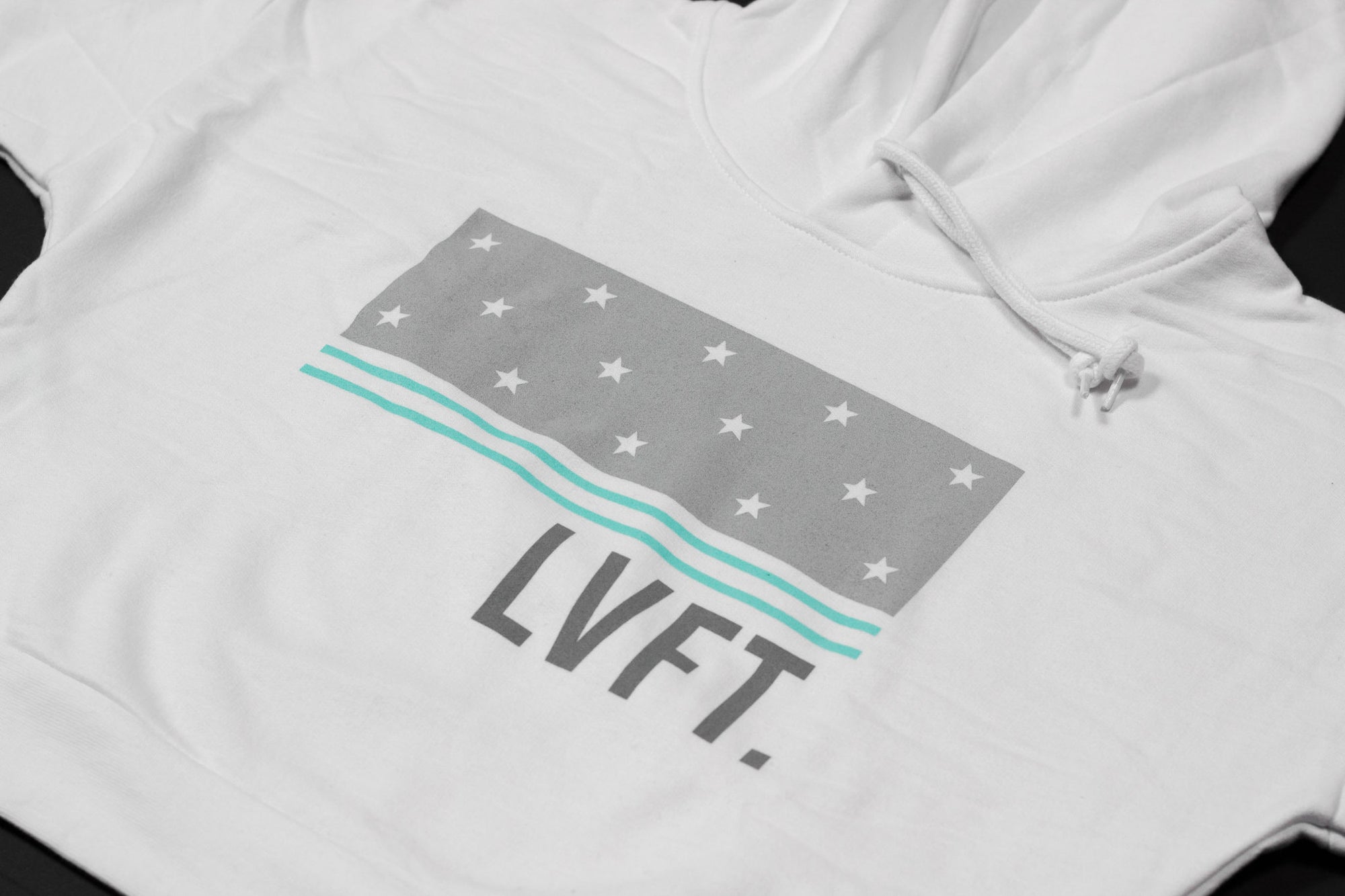 Live Fit Apparel Block Stars Crop Hoodie- White/Teal - LVFT 