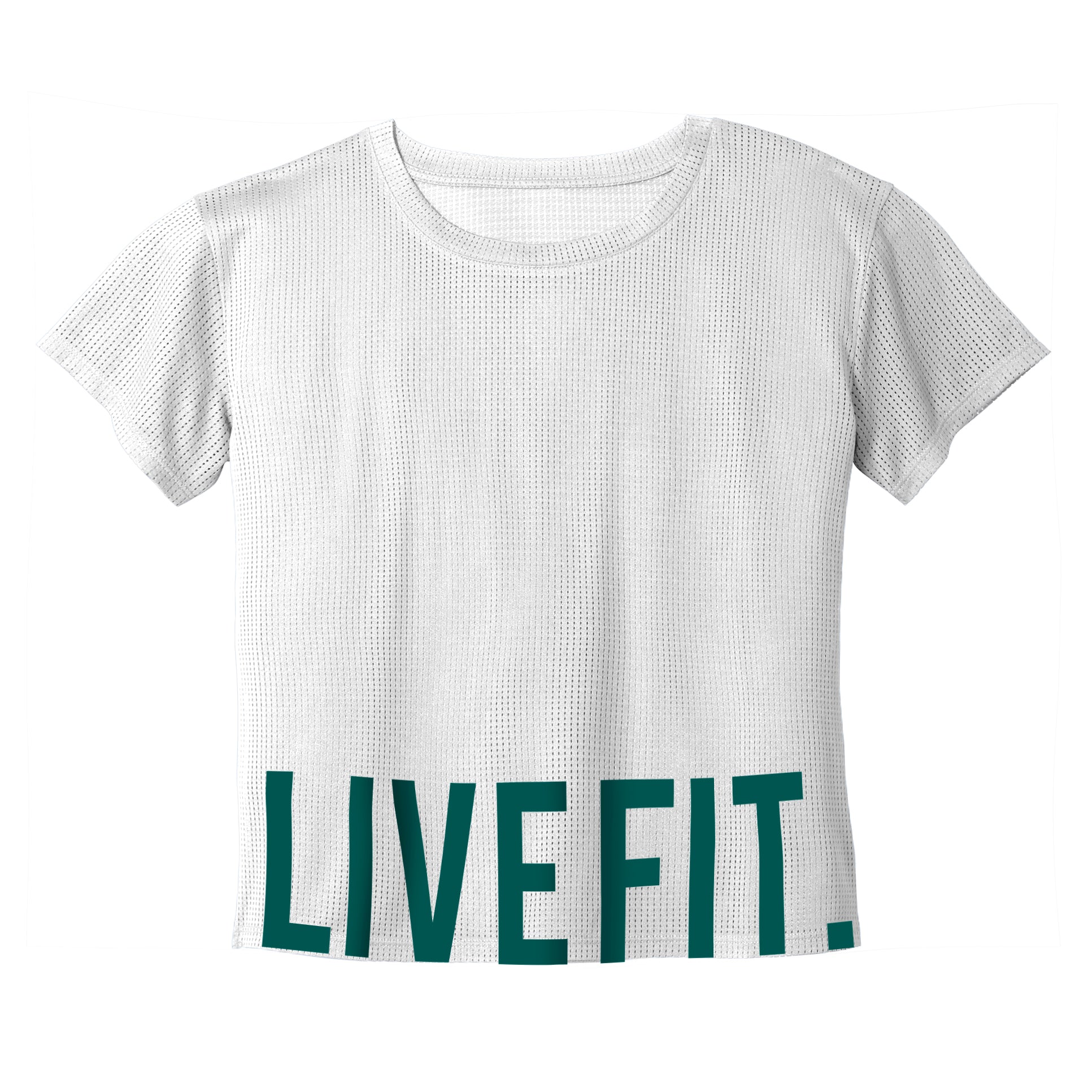 Ladies Mesh Crop Tees - White/Turquoise