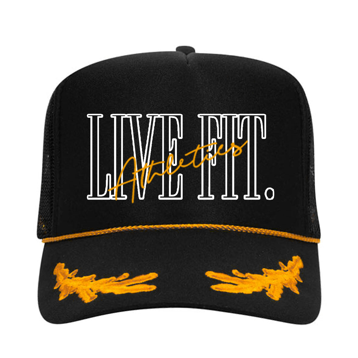 5 Panel Foam Trucker Hat  - Black/Gold Leaf