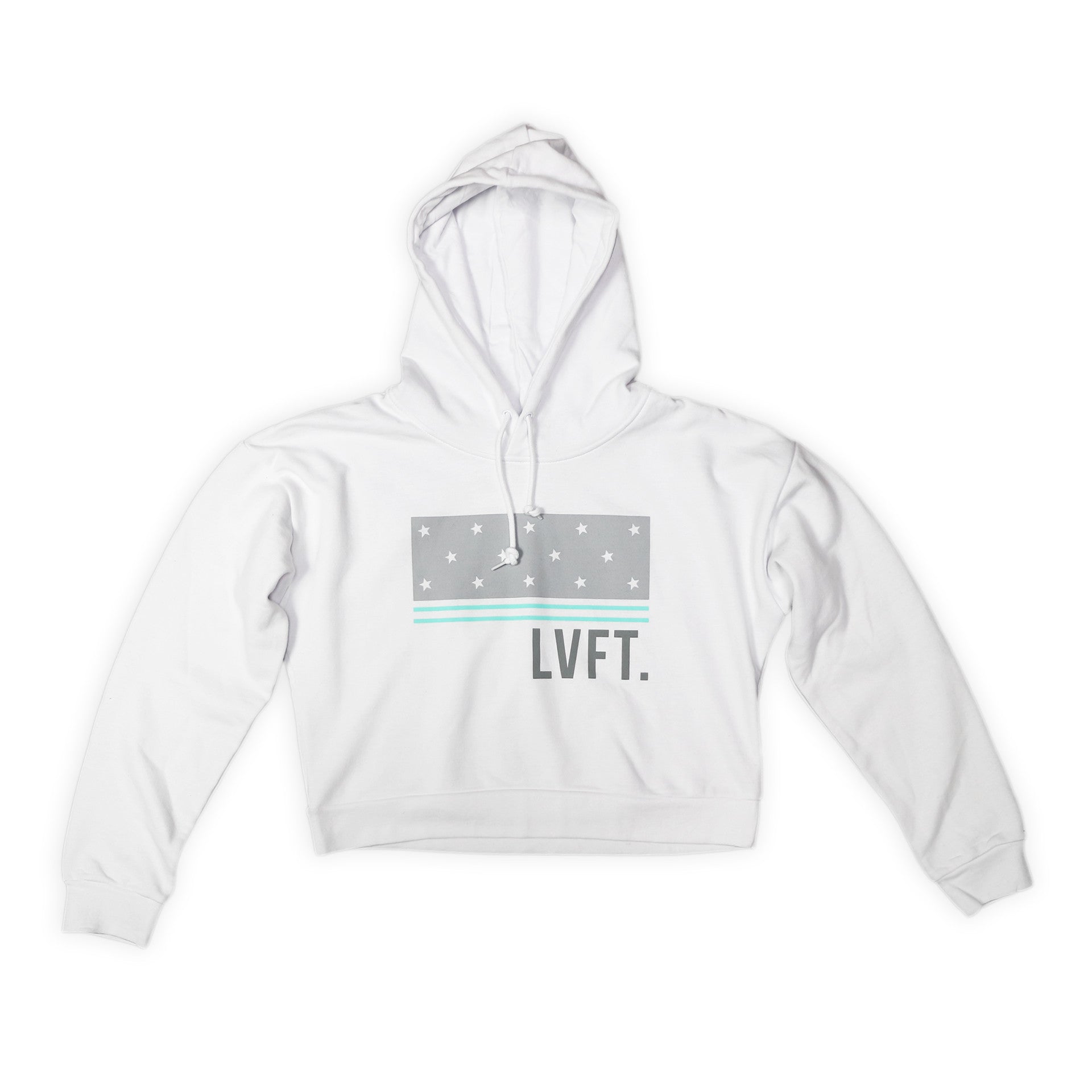 Live Fit Apparel Block Stars Crop Hoodie- White/Teal - LVFT 