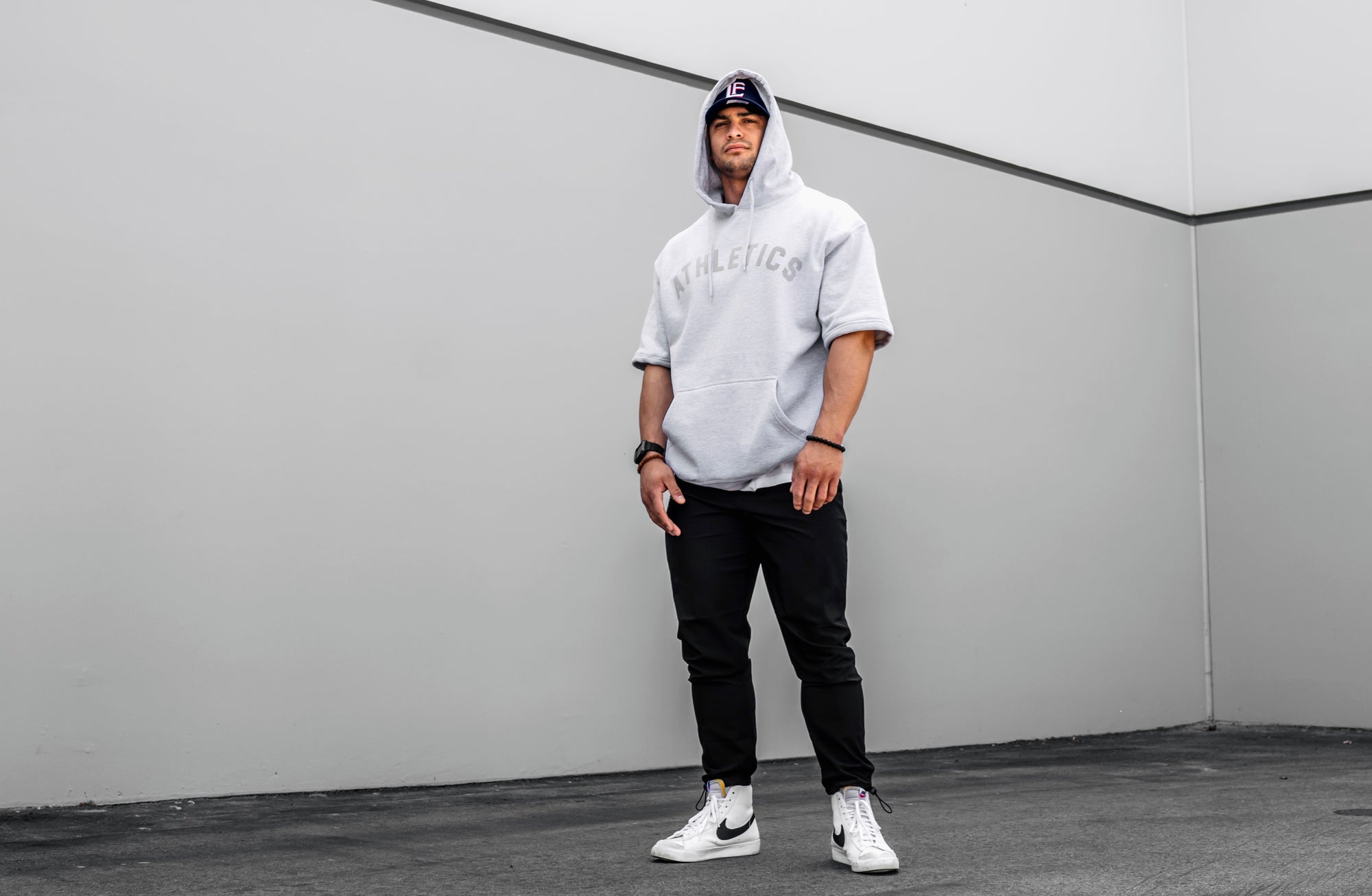 Athletics Short Sleeve Hoodie-Grey